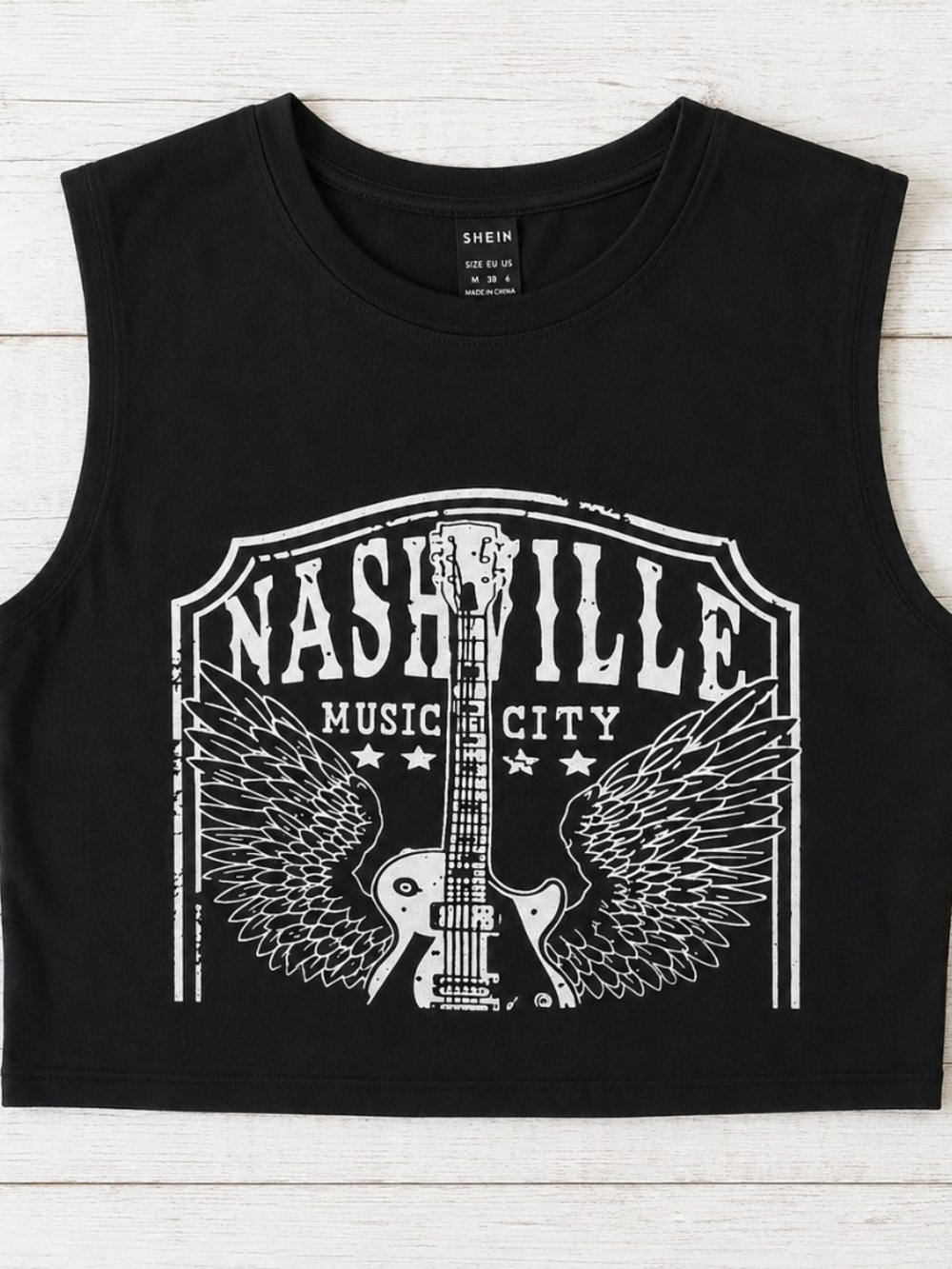 SHEIN Black Graphic 'Nashville Music City' Cropped Tank